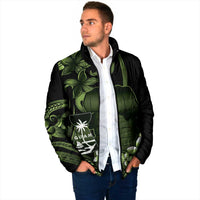 Green Hafa Adai Guam Padded Jacket Chamorro Latte Stone Hand With Plumeria - Polynesian Pride