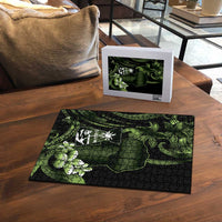 Green Hafa Adai Guam Puzzle Chamorro Latte Stone Hand With Plumeria - Polynesian Pride