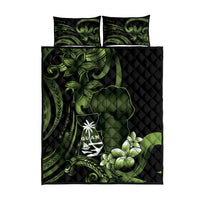 Green Hafa Adai Guam Quilt Bed Set Chamorro Latte Stone Hand With Plumeria