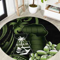 Green Hafa Adai Guam Round Carpet Chamorro Latte Stone Hand With Plumeria