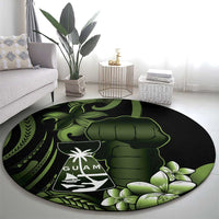 Green Hafa Adai Guam Round Carpet Chamorro Latte Stone Hand With Plumeria