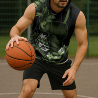 Green Hafa Adai Guam Sleeveless Hoodie Chamorro Latte Stone Hand With Plumeria - Polynesian Pride