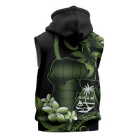 Green Hafa Adai Guam Sleeveless Zip Hoodie Chamorro Latte Stone Hand With Plumeria LT14 - Polynesian Pride