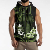 Green Hafa Adai Guam Sleeveless Zip Hoodie Chamorro Latte Stone Hand With Plumeria LT14 - Polynesian Pride