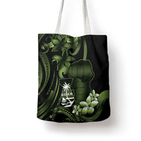 Green Hafa Adai Guam Tote Bag Chamorro Latte Stone Hand With Plumeria - Polynesian Pride