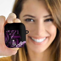 Purple Hafa Adai Guam AirPods Case Chamorro Latte Stone Hand With Plumeria LT14 Purple - Polynesian Pride