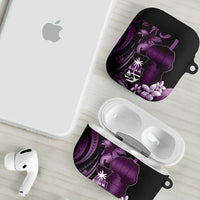 Purple Hafa Adai Guam AirPods Case Chamorro Latte Stone Hand With Plumeria LT14 - Polynesian Pride