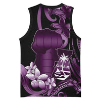 Purple Hafa Adai Guam Basketball Jersey Chamorro Latte Stone Hand With Plumeria - Polynesian Pride
