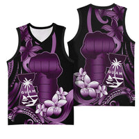 Purple Hafa Adai Guam Basketball Jersey Chamorro Latte Stone Hand With Plumeria - Polynesian Pride