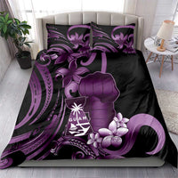 Purple Hafa Adai Guam Bedding Set Chamorro Latte Stone Hand With Plumeria