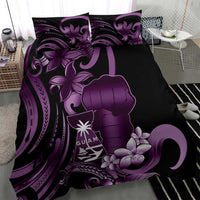 Purple Hafa Adai Guam Bedding Set Chamorro Latte Stone Hand With Plumeria