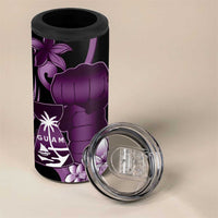 Purple Hafa Adai Guam 4 in 1 Can Cooler Tumbler Chamorro Latte Stone Hand With Plumeria