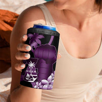 Purple Hafa Adai Guam 4 in 1 Can Cooler Tumbler Chamorro Latte Stone Hand With Plumeria
