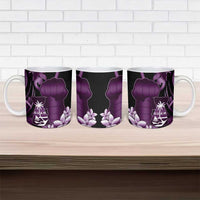 Purple Hafa Adai Guam Ceramic Mug Chamorro Latte Stone Hand With Plumeria - Polynesian Pride