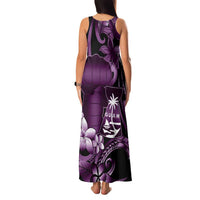 Purple Hafa Adai Guam Family Matching Tank Maxi Dress and Hawaiian Shirt Chamorro Latte Stone Hand With Plumeria