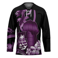 Purple Hafa Adai Guam Hockey Jersey Chamorro Latte Stone Hand With Plumeria - Polynesian Pride