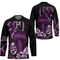 Purple Hafa Adai Guam Hockey Jersey Chamorro Latte Stone Hand With Plumeria LT14 - Polynesian Pride