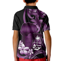 Purple Hafa Adai Guam Kid Polo Shirt Chamorro Latte Stone Hand With Plumeria