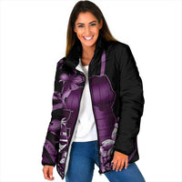 Purple Hafa Adai Guam Padded Jacket Chamorro Latte Stone Hand With Plumeria - Polynesian Pride