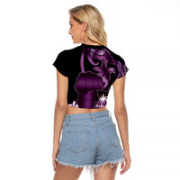 Purple Hafa Adai Guam Raglan Cropped T Shirt Chamorro Latte Stone Hand With Plumeria