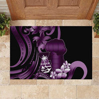 Purple Hafa Adai Guam Rubber Doormat Chamorro Latte Stone Hand With Plumeria
