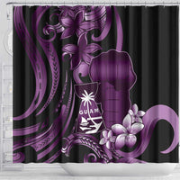 Purple Hafa Adai Guam Shower Curtain Chamorro Latte Stone Hand With Plumeria