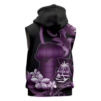 Purple Hafa Adai Guam Sleeveless Hoodie Chamorro Latte Stone Hand With Plumeria - Polynesian Pride