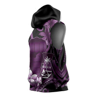 Purple Hafa Adai Guam Sleeveless Hoodie Chamorro Latte Stone Hand With Plumeria - Polynesian Pride