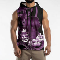 Purple Hafa Adai Guam Sleeveless Zip Hoodie Chamorro Latte Stone Hand With Plumeria LT14 - Polynesian Pride