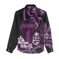 Purple Hafa Adai Guam Women Casual Shirt Chamorro Latte Stone Hand With Plumeria