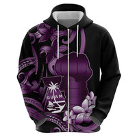 Purple Hafa Adai Guam Zip Hoodie Chamorro Latte Stone Hand With Plumeria