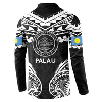 Palau Constitution Day Button Sweatshirt Belau Seal With Polynesian Pattern - Black