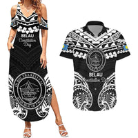 Palau Constitution Day Couples Matching Summer Maxi Dress and Hawaiian Shirt Belau Seal With Polynesian Pattern - Black LT14 Black - Polynesian Pride