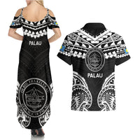 Palau Constitution Day Couples Matching Summer Maxi Dress and Hawaiian Shirt Belau Seal With Polynesian Pattern - Black LT14 - Polynesian Pride