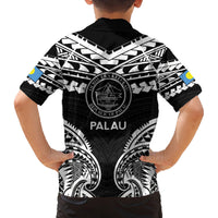 Palau Constitution Day Family Matching Long Sleeve Bodycon Dress and Hawaiian Shirt Belau Seal With Polynesian Pattern - Black