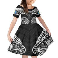 Palau Constitution Day Family Matching Off Shoulder Short Dress and Hawaiian Shirt Belau Seal With Polynesian Pattern - Black LT14 Daughter's Dress Black - Polynesian Pride