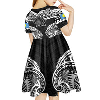 Palau Constitution Day Kid Short Sleeve Dress Belau Seal With Polynesian Pattern - Black