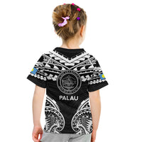 Palau Constitution Day Kid T Shirt Belau Seal With Polynesian Pattern - Black
