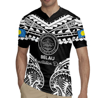 Palau Constitution Day Rugby Jersey Belau Seal With Polynesian Pattern - Black