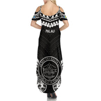 Palau Constitution Day Summer Maxi Dress Belau Seal With Polynesian Pattern - Black LT14 - Polynesian Pride