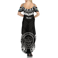 Palau Constitution Day Summer Maxi Dress Belau Seal With Polynesian Pattern - Black LT14 - Polynesian Pride
