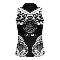 Palau Constitution Day Women Sleeveless Polo Shirt Belau Seal With Polynesian Pattern - Black