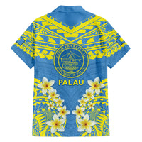 Palau Constitution Day Family Matching Tank Maxi Dress and Hawaiian Shirt Belau Seal With Frangipani Polynesian Pattern - Blue