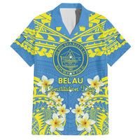Palau Constitution Day Hawaiian Shirt Belau Seal With Frangipani Polynesian Pattern - Blue LT14 Blue - Polynesian Pride
