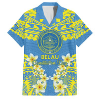 Palau Constitution Day Hawaiian Shirt Belau Seal With Frangipani Polynesian Pattern - Blue LT14 Blue - Polynesian Pride