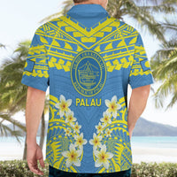 Palau Constitution Day Hawaiian Shirt Belau Seal With Frangipani Polynesian Pattern - Blue LT14 - Polynesian Pride