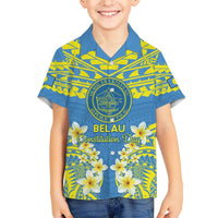 Palau Constitution Day Hawaiian Shirt Belau Seal With Frangipani Polynesian Pattern - Blue LT14 - Polynesian Pride