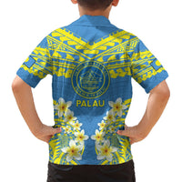 Palau Constitution Day Hawaiian Shirt Belau Seal With Frangipani Polynesian Pattern - Blue LT14 - Polynesian Pride