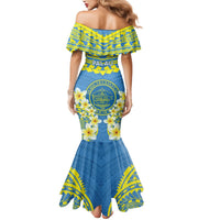 Palau Constitution Day Mermaid Dress Belau Seal With Frangipani Polynesian Pattern - Blue LT14 - Polynesian Pride