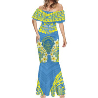 Palau Constitution Day Mermaid Dress Belau Seal With Frangipani Polynesian Pattern - Blue LT14 - Polynesian Pride